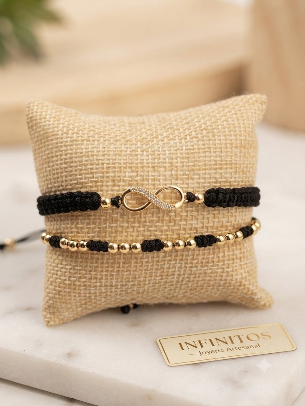 Gold & Black Infinity Friendship Bracelet Set